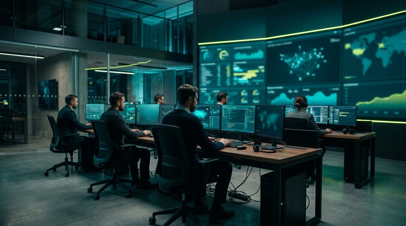 Security-Analysten im modernen Security Operations Center bei SourcingBlox